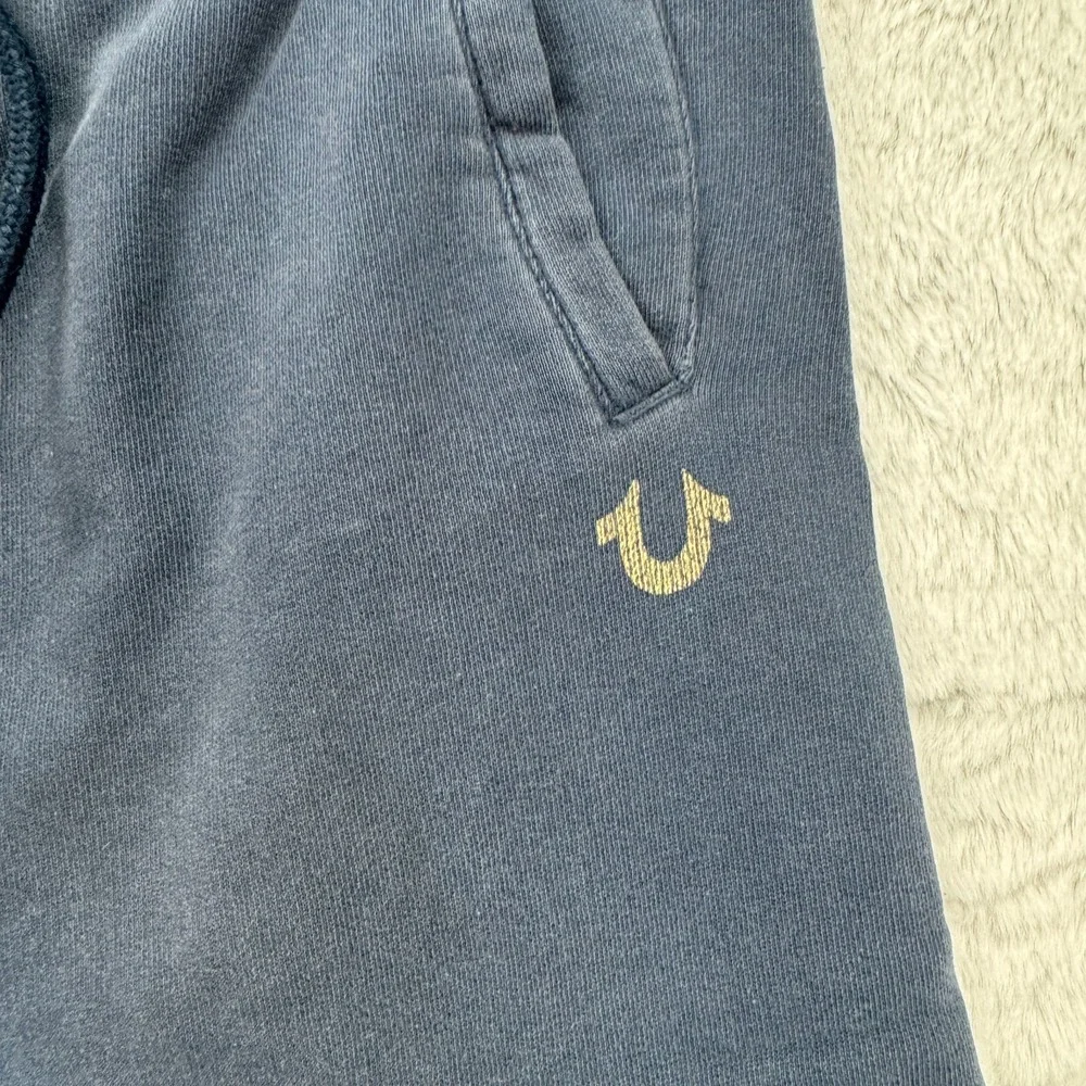 True Religion Jogger Pants Mens Medium Blue Classic Logo Sweatpants Drawstring